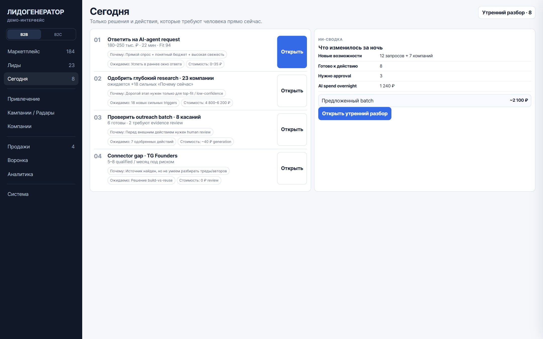 Сегодня: только то, что требует человека