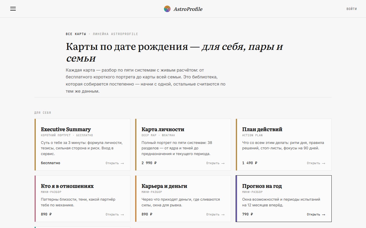 Витрина: одиннадцать карт с ценами — от бесплатной до карты семьи